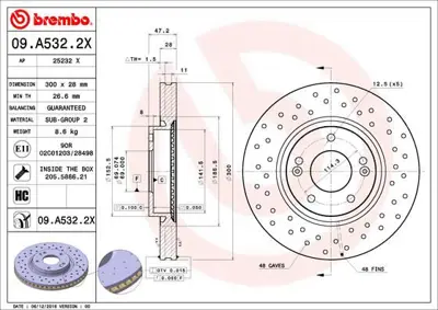 BREMBO 09.A532.2X Fren Dıskı On Xtra Hyundaı 517122L500 9A53221 9A53220 54662 DF4957S 92166200 DDF1795C 986479537 285351320 24012802341