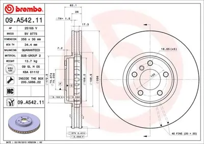BREMBO 09.A542.11 Fren Dıskı On Uv Coated Bmw 34116756847 BDC5534 S1775CZ 201584 5815311584 8DD355112681 DF6001S 986AB6414 311584 3155213070