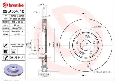 BREMBO 09.A554.11 Fren Dıskı On Uv Coated Hyundaı 517122M700 9A55410 986479V22 9A55411 BS9036 25426 6282568 BG9228C