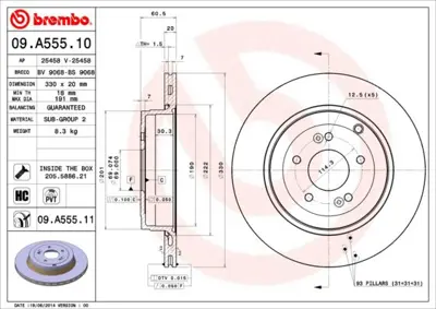 BREMBO 09.A555.11 Fren Dıskı Arka Uv Coated Hyundaı 986479V23 584112M700 25458 BG4794C BS9068 9A55511 9A55510 6282569 N3310323