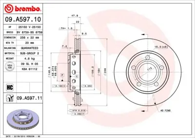 BREMBO 09.A597.11 Arka Fren Dıskı Audı 8D0615601D 683510 422221 2047131 92174203 D683510 9A59710 DF4210 24012202211 NBD1172