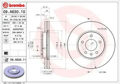 BREMBO 09.A630.11 Fren Dıskı On Uv Coated Chevrolet 96625948 D1718 20892949 8120101017C VAU150 FBD1667 20955857 BG4092 DSK2660 8DD355114401
