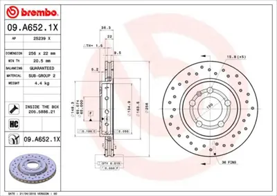 BREMBO 09.A652.1X Arka Fren Dıskı Delıklı-256×22 5×100 Vw Golf 98-06  Audı A3 97-03  Seat Leon 00-06 8N0615601B 1013264 BS4764 100124150 8L0615601 DF4065 92098600 986AB6125 664610 100124100