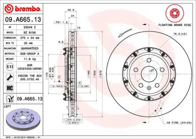 BREMBO 09.A665.13 Fren Dıskı On Floatıng Chevrolet 20795300 25546Z BZ9156 9A66513