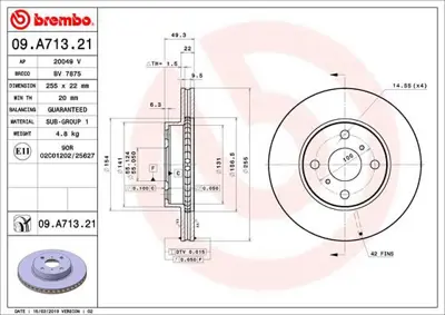 BREMBO 09.A713.21 Fren Dıskı On Uv Coated Toyota 4351247010 DBB335V CD7335V J3302033 9A71321 192724SPORT 4351212650 60209974SX PBD1082 BS9070C