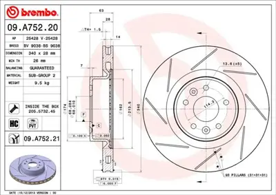 BREMBO 09.A752.21 Fren Dıskı On Uv Coated Renault MDC2740 402060019R DSK3287 9A75220 55822HC 92282205 25428 24012802881 108201 BS9038