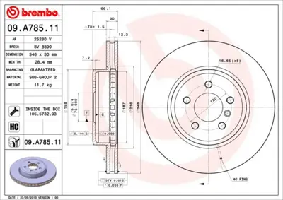 BREMBO 09.A785.11 Fren Dıskı On Uv Coated Bmw 34116793125 78BD35542 DF8026 9A78511 DSK3254 6154910 562679BC 192200 150348355 BG9154C