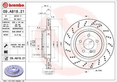 BREMBO 09.A818.21 Fren Dıskı Arka Uv Coated Mercedes-Benz A2304231512 8120231013 2304231512 400366752 WD01743 400366750 400366700 18011 V1003 1421679