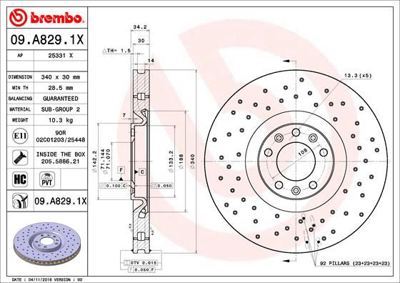 BREMBO 09.A829.1X Fren Dıskı On Xtra Peugeot 4249F9 9A8291X 440312552 203751 9A82910 197675 MDC2610 18256OE 562716BC 6162910