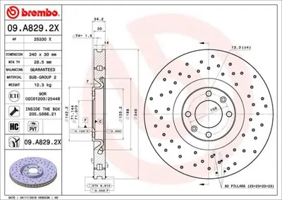 BREMBO 09.A829.2X Fren Dıskı On Xtra Peugeot 4249F6 DF1554 WH21334 201953 V488 5815201953 C1018V 1618864780 440312752 BN1040