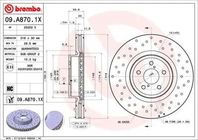 BREMBO 09.A870.1X Fren Dıskı On Xtra Subaru 231188C BS9110HC 26300AG001 986479A81 8DD355117921 BG9105 204419 BS7606 24013002041 986AB5329