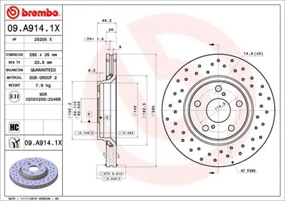 BREMBO 09.A914.1X Fren Dıskı On Xtra Toyota 230978C RT20658GLT5 4351202190 C32181ABE 24012601561SETMS 986479560 RT20658GL 9B04310 BG4236 MDC2049C