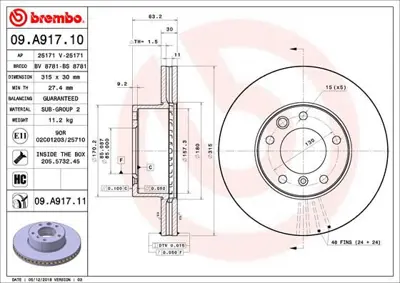 BREMBO 09.A917.11 Fren Dıskı Mercedes G Serı W461 W463 On A4634210012 54134 400361452 BSF4927 6116110 4634210312 400361400 24013002171 92113400 BS4927