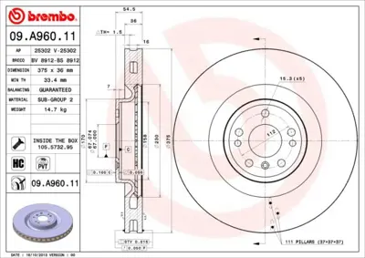 BREMBO 09.A960.11 Fren Dıskı On Uv Coated Mercedes-Benz 1664210212 A1664210212 A1664210812 BV8912 1664210812 25302V 9A96011