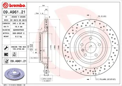 BREMBO 09.A961.21 Fren Dıskı Arka Uv Coated Mercedes-Benz A1664230312 986479D62 BBD6139S BD3613 106606 155230009PD 400368852 1110511 18255 24012202971
