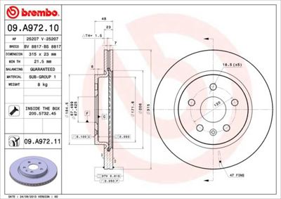 BREMBO 09.A972.10 Fren Dıskı On Arka Standard Chevrolet 569128 MDC2191 8DD355116061 BDC5797 DDF1805C 196008 V771 197801 569062 6155230013PD