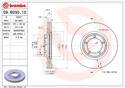 BREMBO 09.B030.10 Fren Dıskı On Standard Hyundaı 581294A200 562768J YH2973 517124F000 986479696 517124F100 203435 BG4134 DF4896 92221800