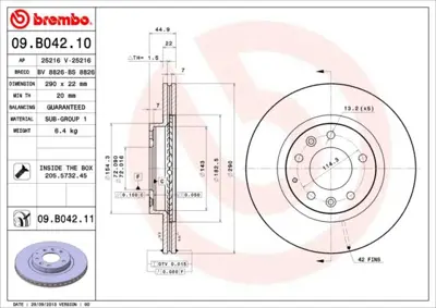 BREMBO 09.B042.11 Fren Dıskı On Uv Coated Mazda N12Y3325XB BR4768 NF4Y3325X 26MZ041 BR4768C DI319C AND6503 70911038 J3303005 CBR321