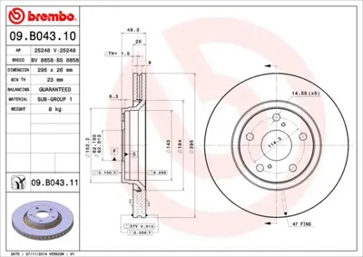 BREMBO 09.B043.10 Fren Dıskı On Standard Toyota 435120F030 ADT343271 986479560 DF4939S 18153145122 DDF1756C BDC5879 NBD1728 ADC01150V TOY300