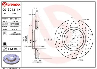 BREMBO 09.B043.1X Fren Dıskı On Xtra Toyota 435120F030 ADT343271 986479560 DF4939S 18153145122 DDF1756C BDC5879 NBD1728 ADC01150V TOY300