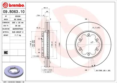 BREMBO 09.B063.10 Fren Dıskı On Standard Toyota 4351226190 DF7317 DI2046C 602046C 8DD355117421 60022046 60022046C N3302194 92234900 9B06310