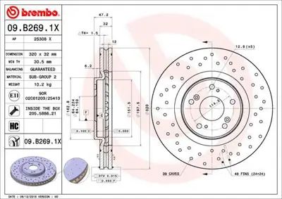 BREMBO 09.B269.1X Fren Dıskı On Xtra Honda 98200195001 DDF1775 45251TL0G51 ADH243110 DDF17751 N3304052 280317652 31155210038 AND6328 DDF1775C