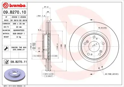 BREMBO 09.B270.11 Fren Dıskı On Uv Coated Honda 9081106 6110706 108543 45251TL1G01 360406115800 DI412C BR2278C MDC2122 D6135910 DI956791