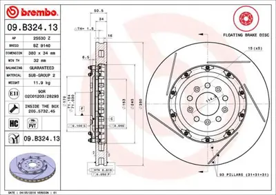 BREMBO 09.B324.13 Fren Dıskı On Floatıng Aston Martın 25530Z 9B32413 BG331125AA BZ9140
