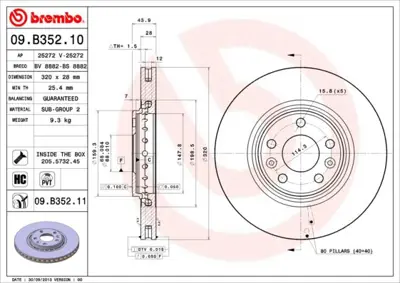 BREMBO 09.B352.10 Fren Dıskı On Standard Renault 402064155R 8DD355129111 V4680018 HPD1494 812025154 BG4266 1815203969 197486 DF1360 24012802451
