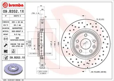 BREMBO 09.B352.1X Fren Dıskı On Xtra Renault 402064155R 8DD355129111 V4680018 HPD1494 812025154 BG4266 1815203969 197486 DF1360 24012802451