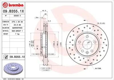 BREMBO 09.B355.1X Fren Dıskı On Xtra Opel Astra J Chevrolet Cruze 569073 13502045 205013 430262152 509069 BD1559 13502824 569069 315013 13502044