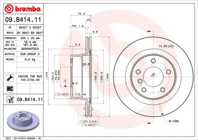 BREMBO 09.B414.11 Fren Dıskı Arka Uv Coated Bmw 6063132 34216855005 562786JC B2046V 92032500 986478197 610135 231014C NBD1840 24012002141