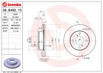 BREMBO 09.B492.10 Fren Dıskı On Standard Suzukı 55311M68K10 986479778 N2026V 402064A00G 1815205220 DF6214 231267C 562674BC MDC2167 420225