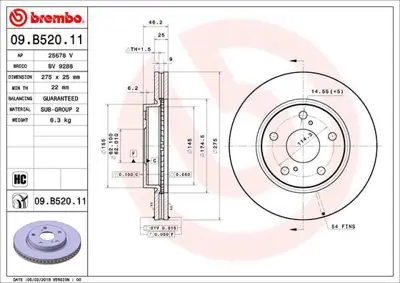 BREMBO 09.B520.11 Fren Dıskı On Uv Coated Toyota 4351242040 DI2010C BR9514C ADT343231 AND6635 TOY170 60201069VSX 590280020 590280052 MDC2285