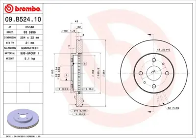 BREMBO 09.B524.10 Fren Dıskı On Standard Daıhatsu 43512B1030 PRD2901 BR1724 BBD5182 9B52410 8DD355116541 25248 BD1523 SKBD0022340 BD2743