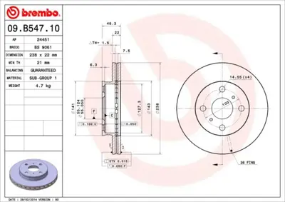 BREMBO 09.B547.10 Fren Dıskı On Standard Toyota BD0969 186511 602022C 4351212580 191170SPORT 9B54710 MDC2833C 8612070000 8612076980 K001732