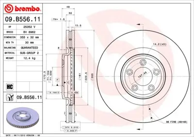 BREMBO 09.B556.11 Fren Dıskı On Uv Coated Jaguar C2C25337 986479754 BBD4731 DDF2107DC1D DI956813S V241 RT20801GL 18008 562692JC1 18155210008PD