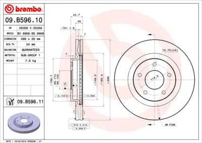 BREMBO 09.B596.11 Fren Dıskı On Uv Coated Nıssan 402061KC3A N2055VR 615801 DF1553 RT20755GLT6 BD2057 RT20755 DDF1589 6110753 5815312294