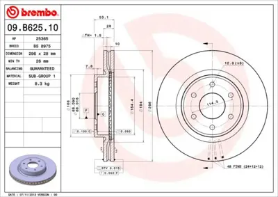 BREMBO 09.B625.10 Fren Dıskı On Standard Nıssan 40206JR70B 40206JR70D DF7458 9B62510 BD4198 40206JR70C 8571370000 563290JC ND2008K 8572006880