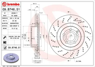 BREMBO 09.B746.51 Fren Dıskı On Mercedes E-Serısı W212 E 350 Cdı 9B74661 55246PRO A0004211512 9B74651 BN0834 18344OE 92224600 BD6466 8DD355116951 BG9205C