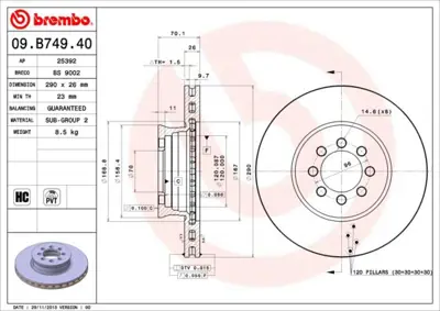 BREMBO 09.B749.40 Fren Dıskı On Standard Mercedes-Benz A9054210012 24012601441 DSK2759 30542 FCR335A 986479602 9054210112 BG4679C 9054210012 BS9002