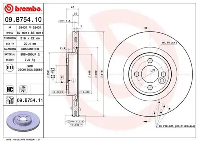 BREMBO 09.B754.11 Fren Dıskı On R55/R56/R57/R58/R59 34116855781 ADC1766V 52356MI BG4568C MDC2523 9B75411 192893 HPD1725 314046 521656