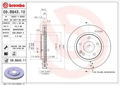 BREMBO 09.B843.11 Fren Dıskı On Mercedes Vaneo 414 A4144210012 25267 DDF1363C 400362320 23997 986479071 92124503 54245 24032201991 BG3709