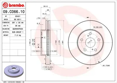 BREMBO 09.C066.10 Fren Dıskı On Standard Toyota DSK3027 435120K041 30155210135 30155210135PD 8DD355126761 ADT343226 435120K051 8001567C DF7460 986479A97