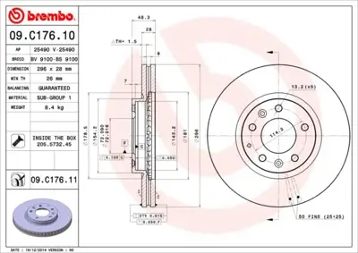 BREMBO 09.C176.11 Fren Dıskı On Uv Coated Mazda L2063325X DF4958S BS8752 231060C 313275 BR4786C DDF1768 60209323SX 35155210036PD 60209323KSX