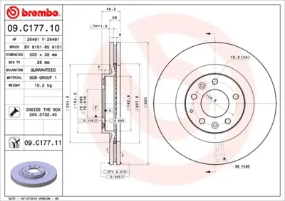 BREMBO 09.C177.11 Fren Dıskı On Uv Coated Ford DF1451 EH143325XA N3303088 BR4771C 1421378 M5022V 60352 MDC2359 DI352 L2323325XB