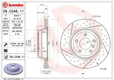 BREMBO 09.C246.11 Fren Dıskı Arka Uv Coated Bmw 34216787931 9C24611 BMW172 43800 3115106 B2059V DSK3050 986479A78 BBD5266 3155230020PD