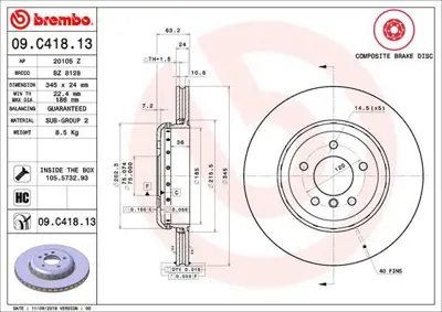 BREMBO 09.C418.13 Fren Dıskı Arka Composıte Bmw 34216763827 150346100 562437B 231286 B2048V DF6624S WD00782 150346152 V2080085 192186