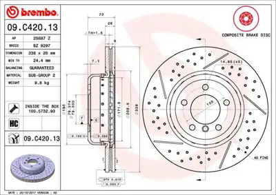 BREMBO 09.C420.13 Fren Dıskı On Composıte Bmw 34116786392 DDF1811C1 563203JVC1 2421935 521788 GD1684RD USR1684 60000144 92266925 9C42013