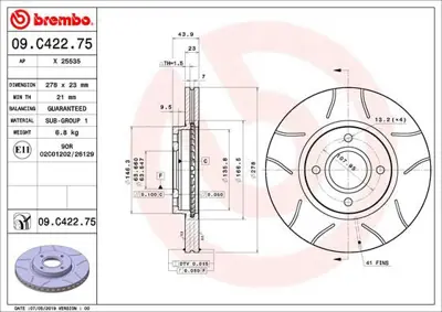 BREMBO 09.C422.75 Fren Dıskı On Max Ford 1751584 BD7970 986479659 812016166C 312588 250136220 DF8102 DF6509 202588 24012301221